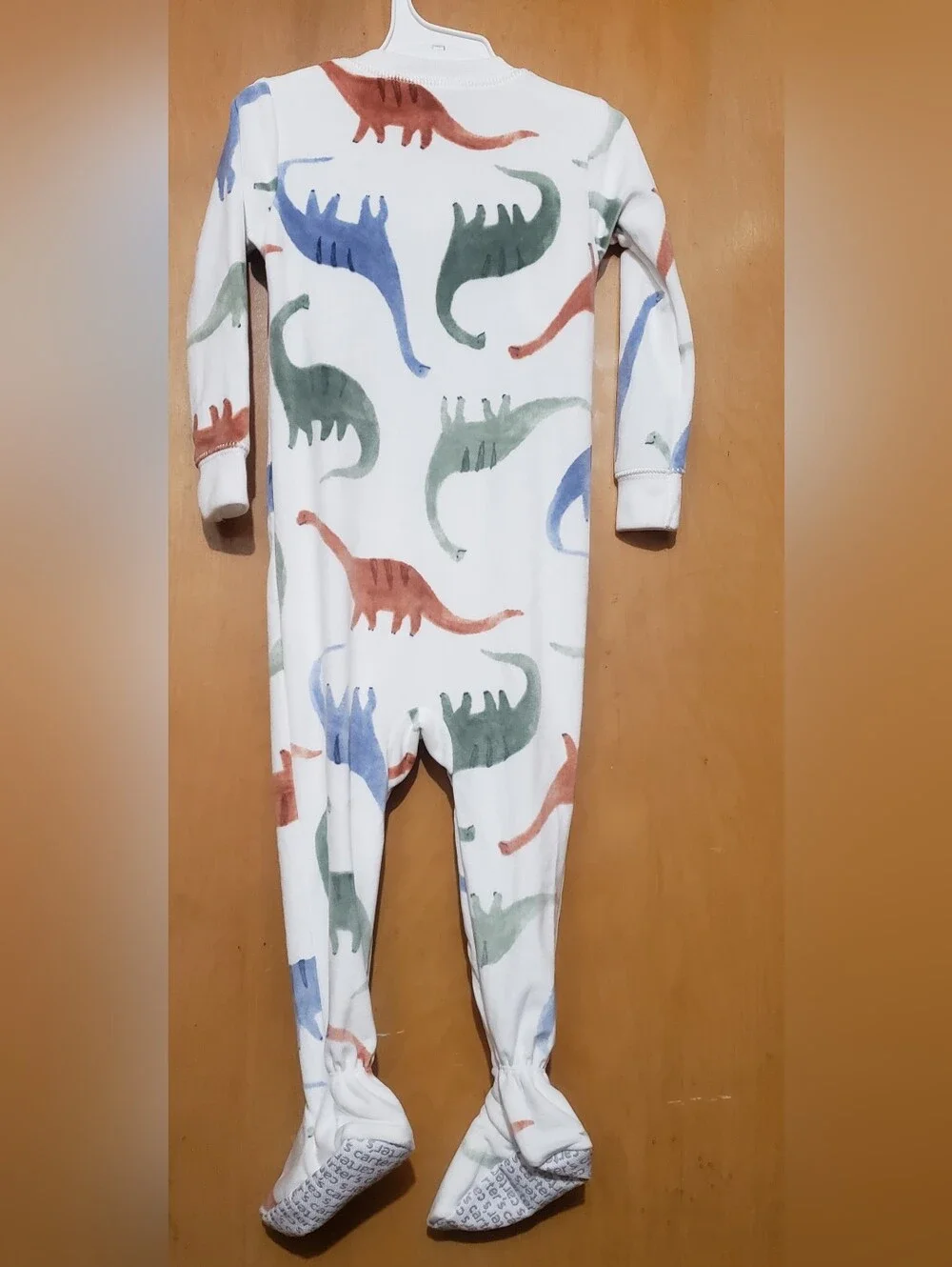 Carter's White Footed One-Piece Pajamas with Green, Blue & Brown Dino Print